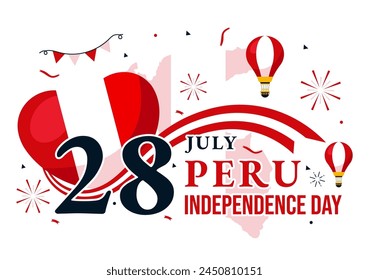 Happy Peru Independence Day Vector Illustration on july 28 with Waving Flag and Ribbon in National Holiday Flat Cartoon Background Design