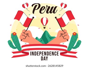 Happy Peru Independence Day Vector Illustration on july 28 Featuring a Waving National Flag and Decorative Ribbon in a Festive Background

