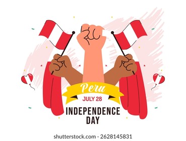 Happy Peru Independence Day Vector Illustration on july 28 Featuring a Waving National Flag and Decorative Ribbon in a Festive Background
