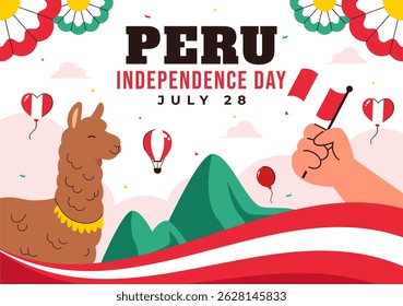 Happy Peru Independence Day Vector Illustration on july 28 Featuring a Waving National Flag and Decorative Ribbon in a Festive Background
