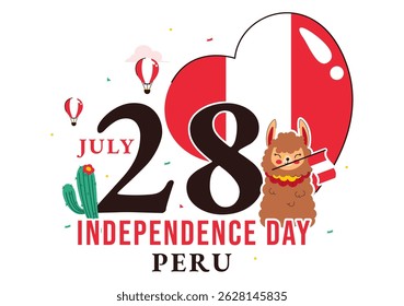 Happy Peru Independence Day Vector Illustration on july 28 Featuring a Waving National Flag and Decorative Ribbon in a Festive Background
