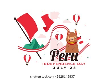 Happy Peru Independence Day Vector Illustration on july 28 Featuring a Waving National Flag and Decorative Ribbon in a Festive Background
