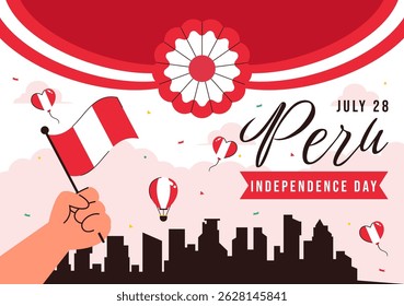 Happy Peru Independence Day Vector Illustration on july 28 Featuring a Waving National Flag and Decorative Ribbon in a Festive Background
