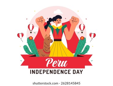 Happy Peru Independence Day Vector Illustration on july 28 Featuring a Waving National Flag and Decorative Ribbon in a Festive Background
