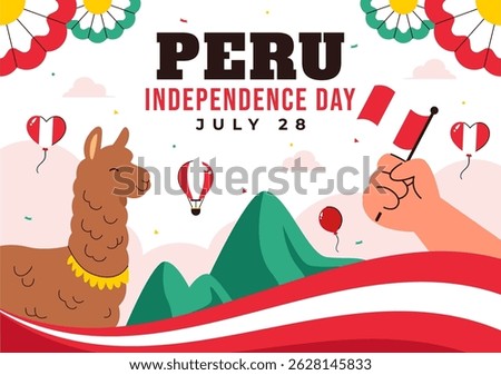 Happy Peru Independence Day Vector Illustration on july 28 Featuring a Waving National Flag and Decorative Ribbon in a Festive Background
