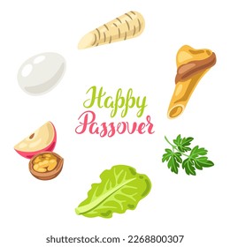 Happy Pesach Jewish Passover plate greeting card. Holiday background with traditional symbols.