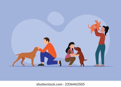 happy pet owners with dogs 2d vector illustration concept for banner, website, illustration, landing page, flyer, etc