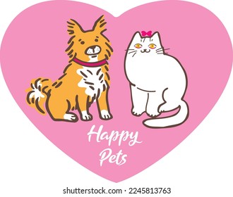 Happy pets. Dog and cat. Vector flat illustration for cards, logo and posters