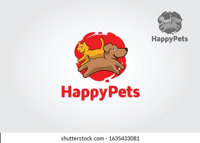 Happy Pets Vector Logo Cartoon Character. Logo illustration is a designed for any types of business, pet shop, etc.