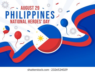 Happy Philippines National Heroes Day Vector Illustration with Waving Flag in Hero Celebration Flat Cartoon Hand Drawn Background Templates