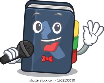 Happy phone book singing on a microphone