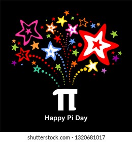 Happy pi day. 14 March. Mathematical constant. Ratio of a circle’s circumference to its diameter. Constant number Pi. Vector illustration