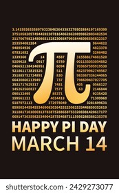 Happy PI Day 3,14 March 14 Holiday vector vertical golden banner. Pi Numbers Mathematics concept illustration - Math creative poster