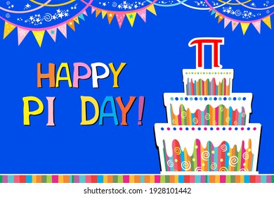Happy Pi Day! Celebrate Pi Day. Mathematical constant. March 14th. Horizontal Banner. Greeting card. Celebration background. Horizontal card format for web banner or header. Vector illustration