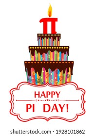 Happy Pi Day! Celebrate Pi Day. Mathematical constant. March 14th.  Greeting card. Celebration background.  Vector illustration