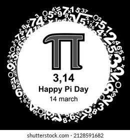 Happy Pi Day! Celebrate Pi Day. Mathematical constant. March 14th. Ratio of a circle’s circumference to its diameter. Constant number Pi. Vector illustration