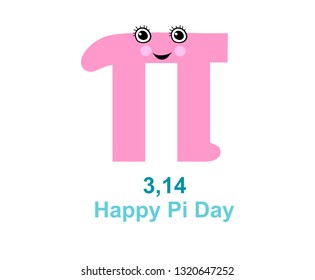 Happy pi day. Funny kawaii character. Vector illustration