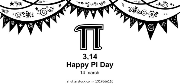 Happy pi day. Horizontal Banner.14 March. Web banner design background for header Templates.  Mathematical constant. Ratio of a circle’s circumference to its diameter. Constant number Pi. Vector 