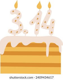 Happy pi day mathematics cake 14 March vector illustration 