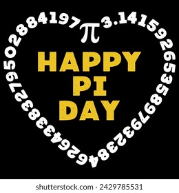 Happy PI Day! Pi Numbers 3.14 in Heart shape. March 14 Holiday concept vector distressed dark illustration