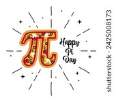 Happy Pi Day. Vector illustration. Happy Pi Day! Celebrate Pi 3,14 Day. Mathematical constant. March 14th . Ratio of a circle’s circumference to its diameter. Constant number Pi. Pizza