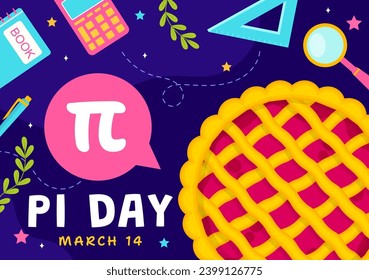 Happy Pi Day Vector Illustration on 14 March with Mathematical Constants, Greek Letters or Baked Sweet Pie in Holiday Flat Cartoon Background