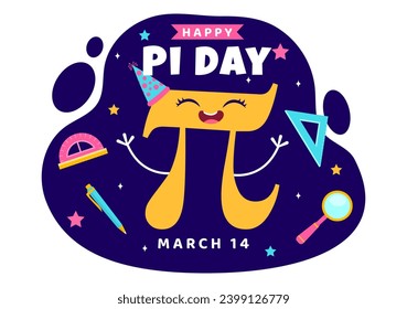 Happy Pi Day Vector Illustration on 14 March with Mathematical Constants, Greek Letters or Baked Sweet Pie in Holiday Flat Cartoon Background