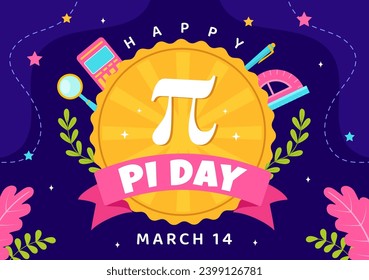 Happy Pi Day Vector Illustration on 14 March with Mathematical Constants, Greek Letters or Baked Sweet Pie in Holiday Flat Cartoon Background