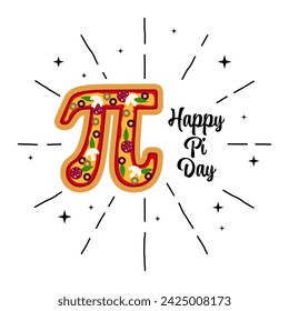 Happy Pi Day. Vector illustration. Happy Pi Day! Celebrate Pi 3,14 Day. Mathematical constant. March 14th . Ratio of a circle’s circumference to its diameter. Constant number Pi. Pizza