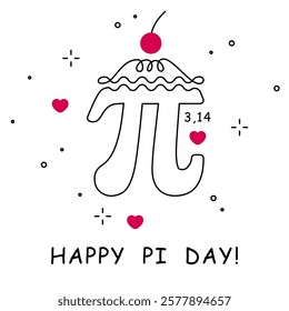 Happy Pi Day. Vector illustration. Happy Pi Day! Celebrate Pi Day. Mathematical constant. March 14th. 3,14. Ratio of a circle’s circumference to its diameter. Constant number Pi cake