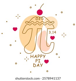 Happy Pi Day. Vector illustration. Happy Pi Day! Celebrate Pi Day. Mathematical constant. March 14th. 3,14. Ratio of a circles circumference to its diameter. Constant number Pi cake