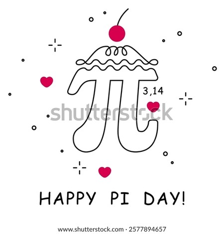 Happy Pi Day. Vector illustration. Happy Pi Day! Celebrate Pi Day. Mathematical constant. March 14th. 3,14. Ratio of a circle’s circumference to its diameter. Constant number Pi cake