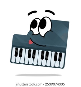 happy piano mascot illustration. fun and playful concept. hobby, interest, lifestyle, song, singer, sound, and music themes