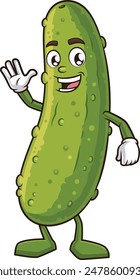 Happy pickle waving vector illustration