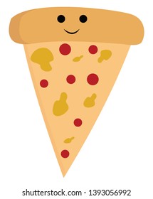 A happy piece of yellow pizza vector color drawing or illustration