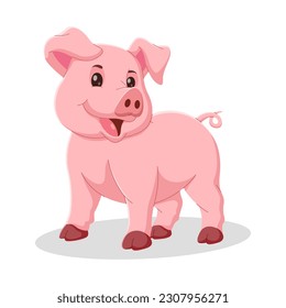 Happy pig cartoon character. cute pig cartoon isolated on white background. Vector illustration