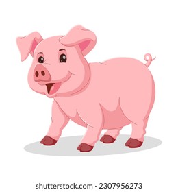 Happy pig cartoon character. cute pig cartoon isolated on white background. Vector illustration