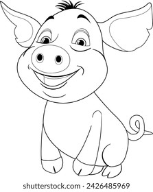 Un personaje de cerdo feliz en un estilo de arte de línea simple