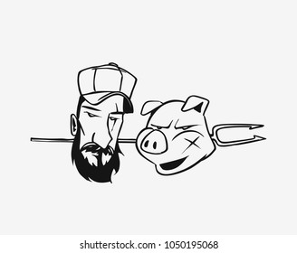 Happy Pig Chef Head Cartoon Vector Illustration.