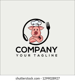 Happy Pig Chef Head Cartoon Vector Illustration, CHEF PIG OR HOG CARTOON  VECTOR LOGO TEMPLATE - Vector 