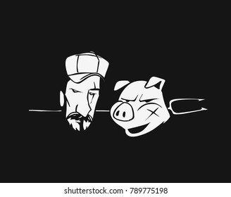 Happy Pig Chef Head Cartoon Vector Illustration.