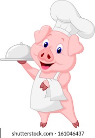 Happy Pig Chef Holding A Platter 