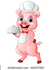 Happy Pig Chef Holding A Platter