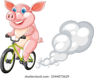 Happy pig cycling with playful energy and joy