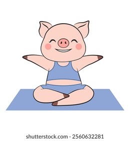 Happy Pig doing Yoga. Vector illustration