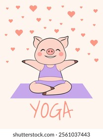 Happy Pig doing Yoga. Vector 