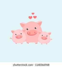 Happy pig family. Vector illustration
