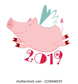 Happy pig flying 