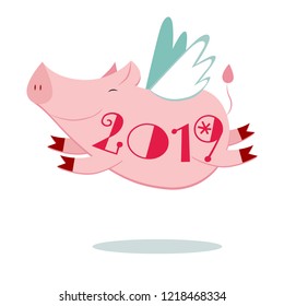 Happy pig flying 