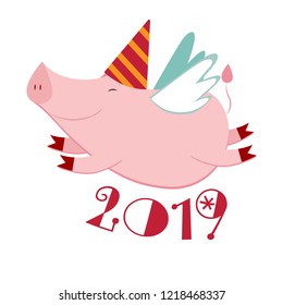 Happy pig flying 